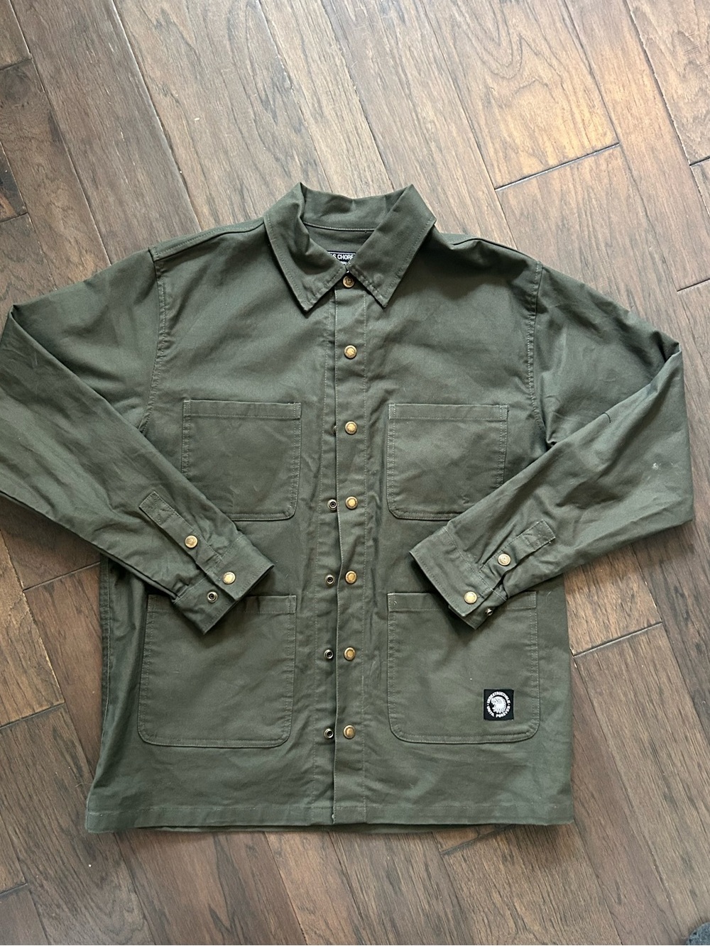Men's Military-Style Olive Green Field Jacket with Snap Front